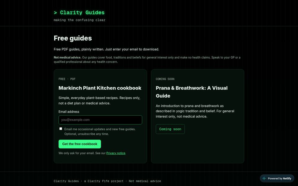 Clarity Guides website on a laptop screen