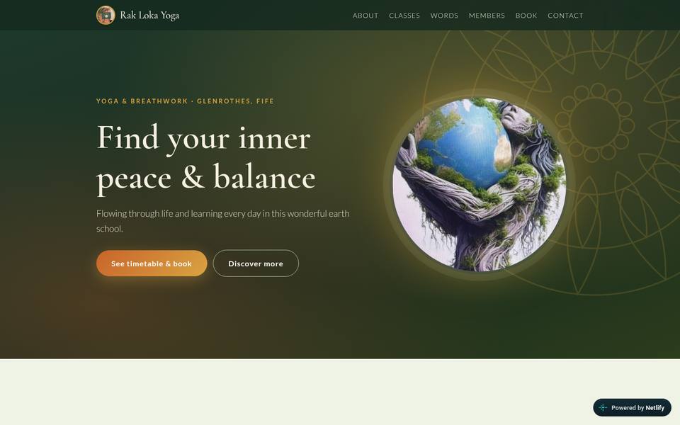 Rak Loka Yoga website on a laptop screen